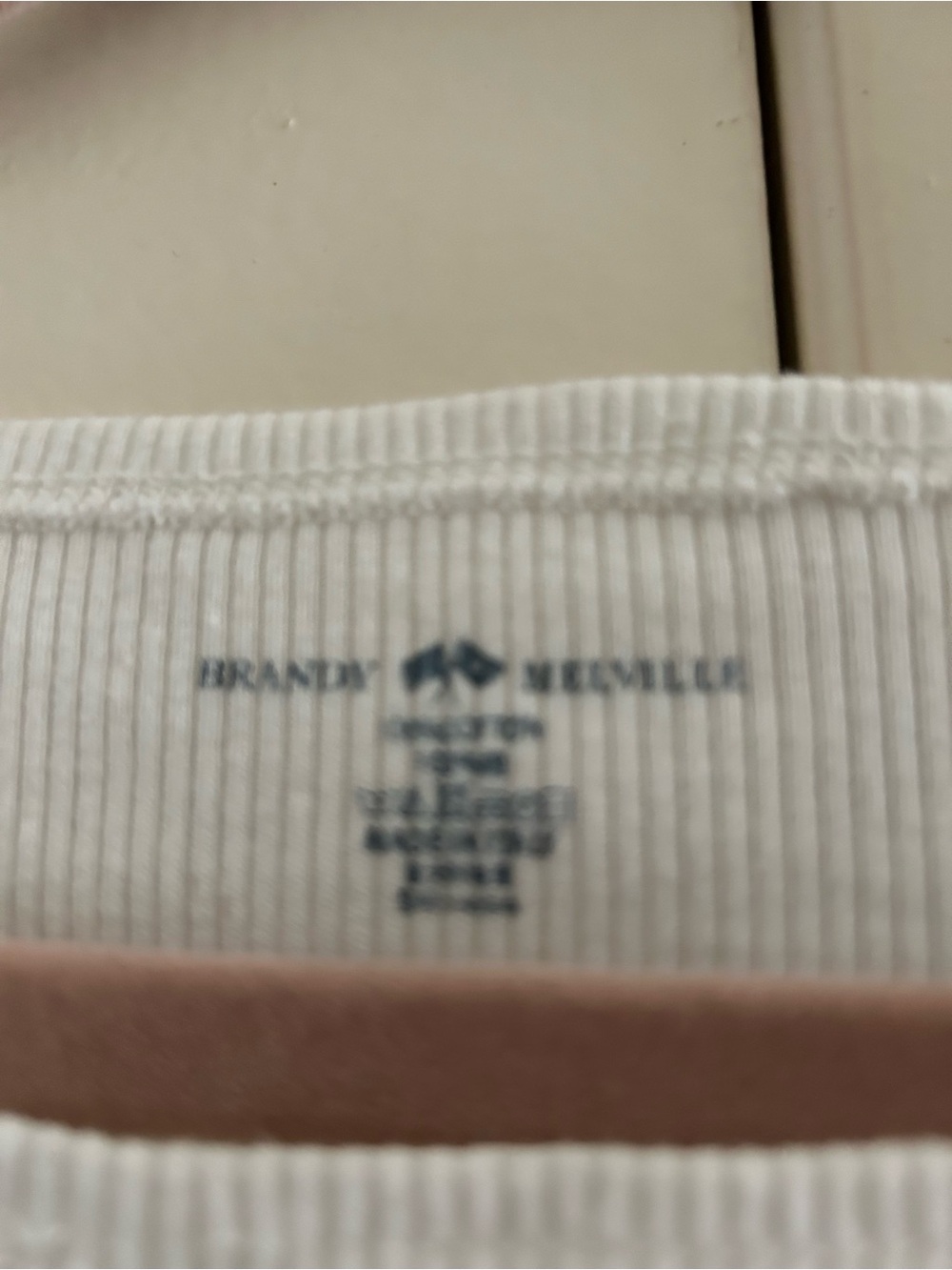 Brandy Melville Ribbed Crewneck Top - White with Pink Trim - Picture 2 of 6
